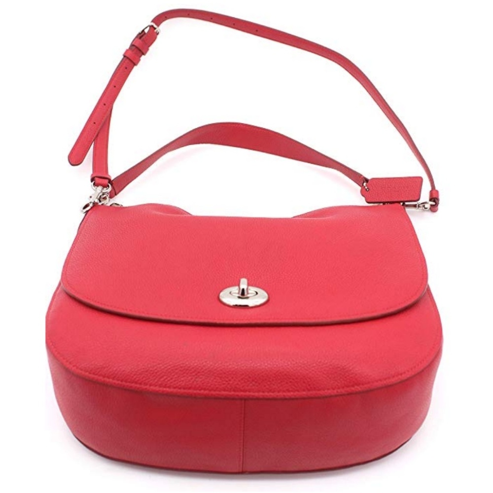 Coach Bag Turnlock Hobo Luxe Pebble Leather Tru Red Convertible To Crossbody NWT - Picture 3 of 7